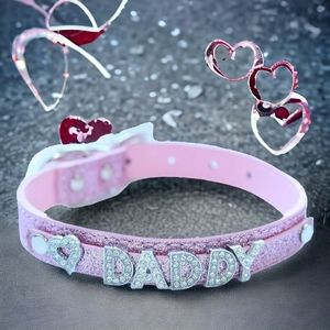 🐾 Pink Leather Collar, Daddy's Princess, Small